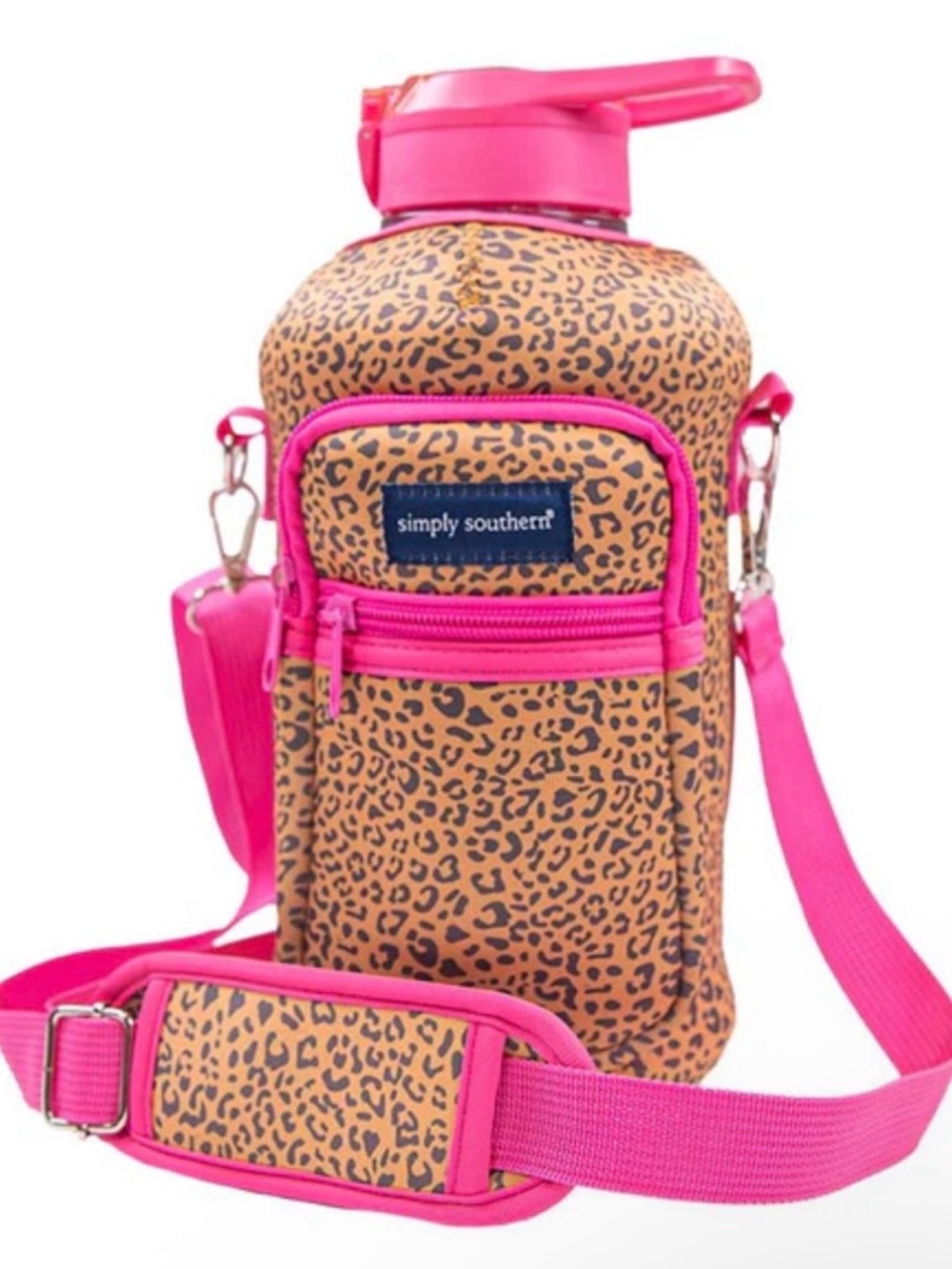 Simply Southern Leopard Print Crossbody HydroJug Carrier in Pink NWT